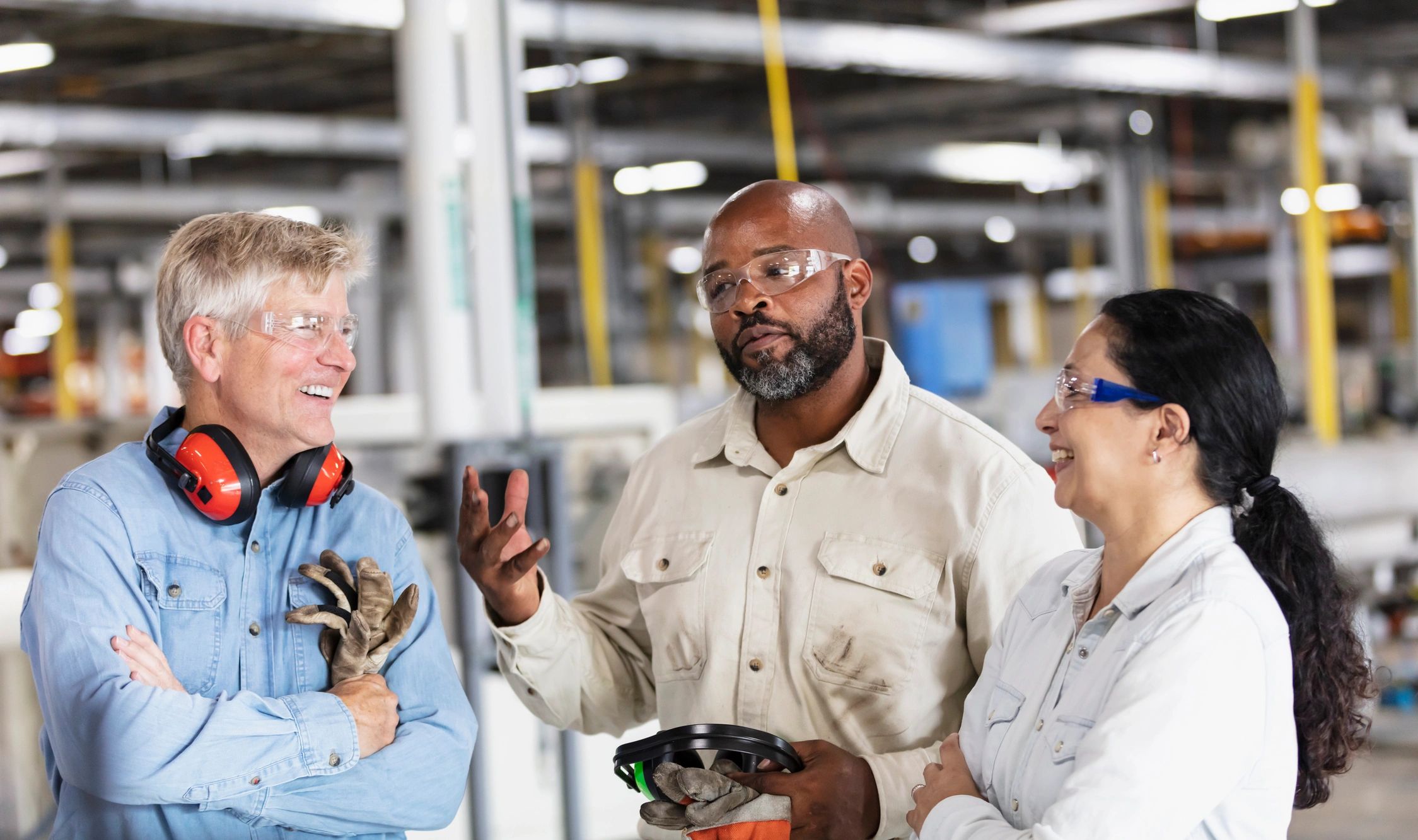 Manufacturing team connecting on the factory floor